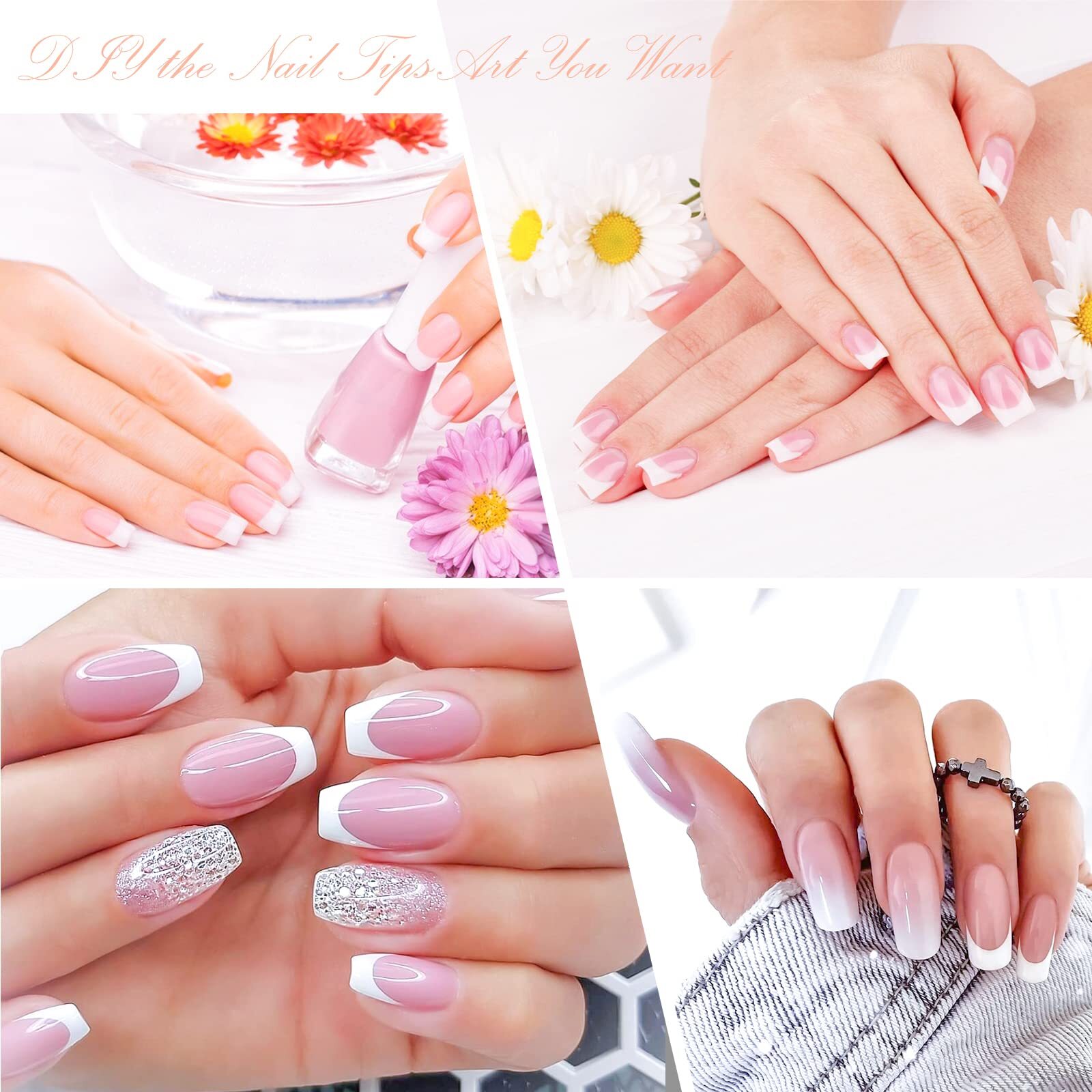 Short French Nail Tips120PCS Acrylic Short Nail Tips White French Fake Nail Tips