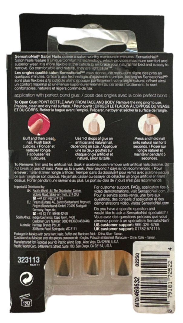 Sensational Salon Nails, Square Beige w/ Black Triangle, Short, 28 count