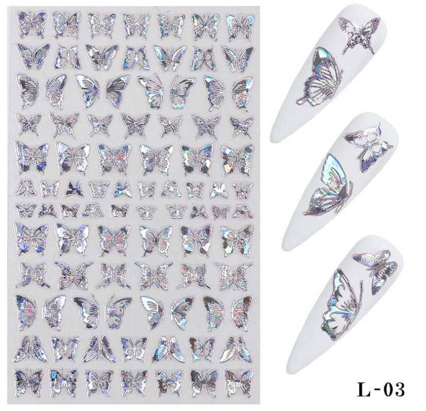 Holographic Butterfly 3D Nails Art Sticker Laser Silver Decal Decoration L3 NS15