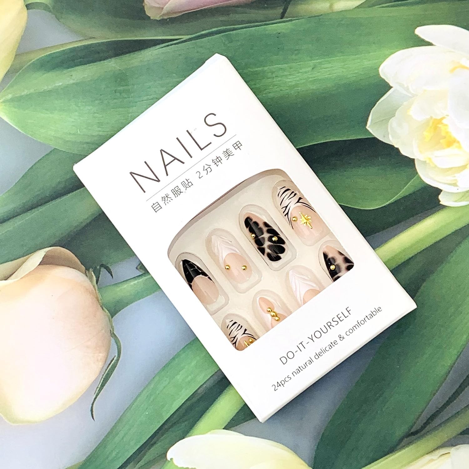 Press on Almond Nails Medium Length Glossy Full Cover Acrylic Almond Shaped F…