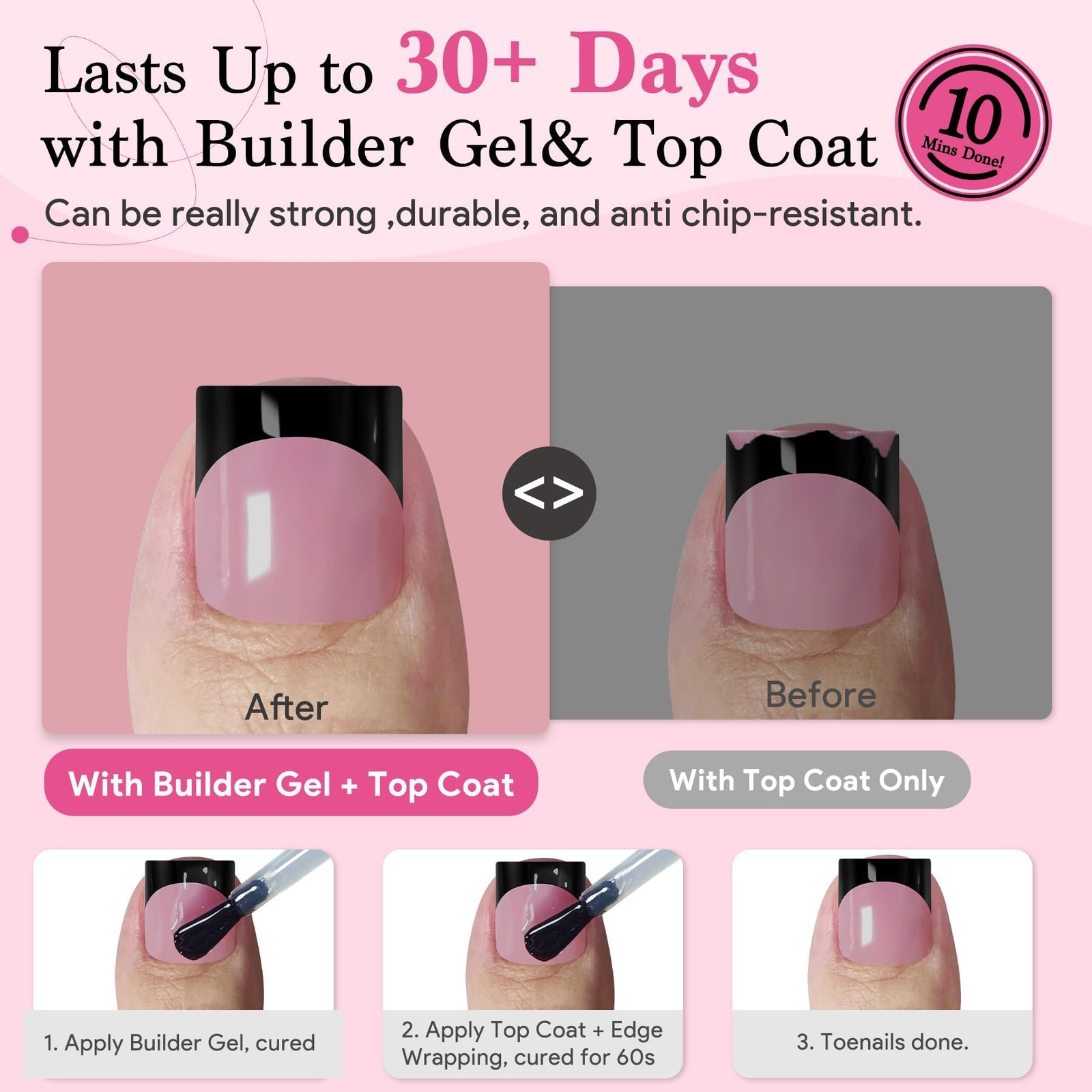 QIEK French Tip Toe Nails Press On Dark Pink Black 150 Pcs