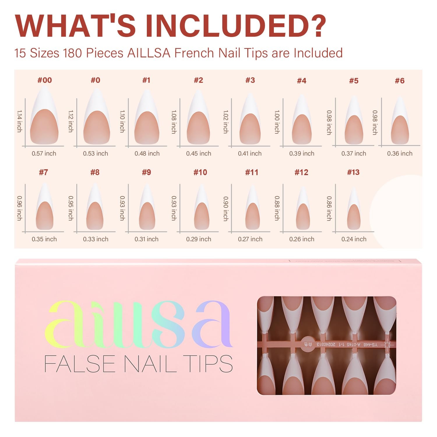 AILLSA French Tip Nails Press on Nails Long Almond 180 Pcs