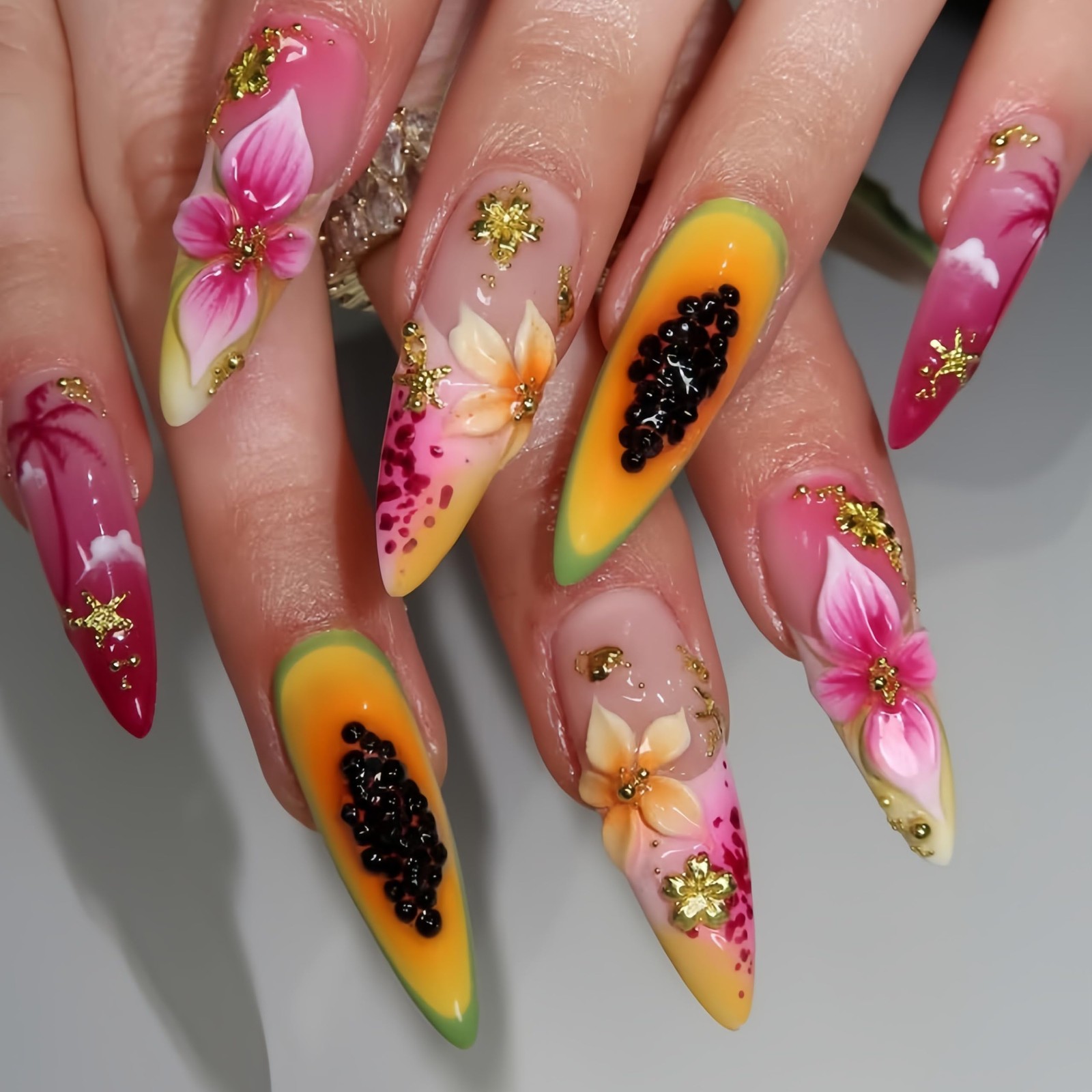 Tephrent Fruit Press on Nails Stiletto