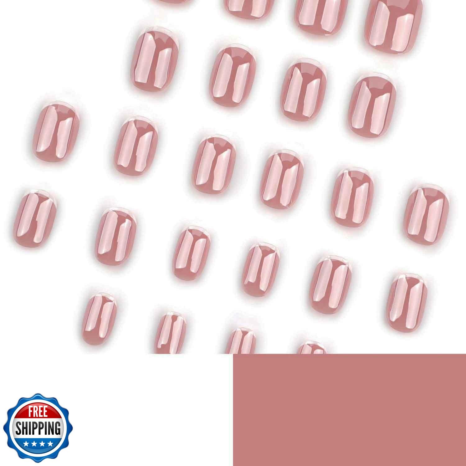 Chrome French Tip Press on Nails Extra Short Square Shaped Fake Nails Glossy
