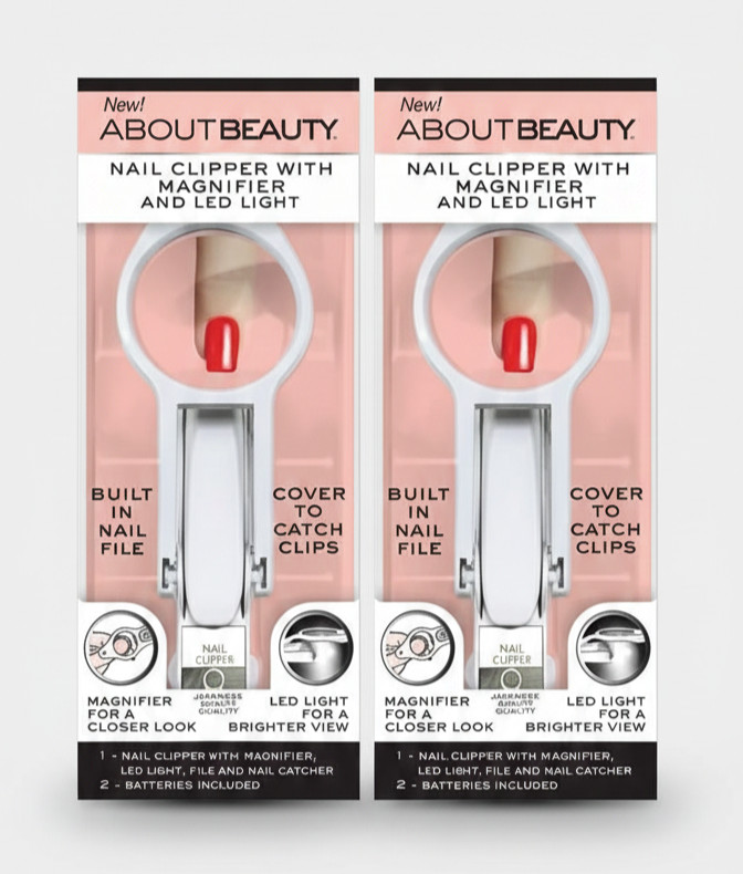 2 Pack About Beauty Made in Japan Nail Clipper with Magnifier LED Light