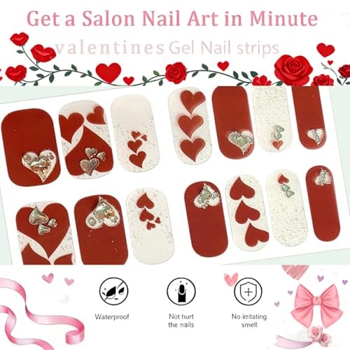 1 Sheets Romantic Valentines Day Nail Gel Stickers 3D Heart Nail Stickers-12