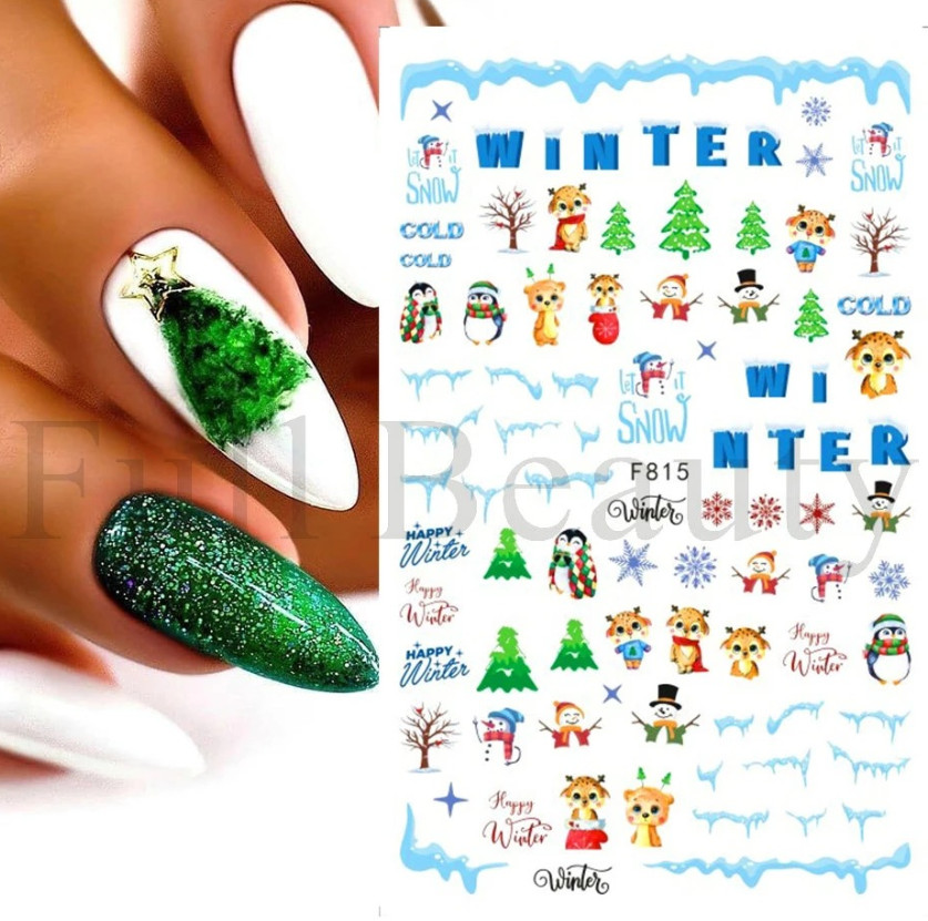 Nail Art Stickers Decals Winter Spring Snow Animal Deer Pine Cotton Plants NH21