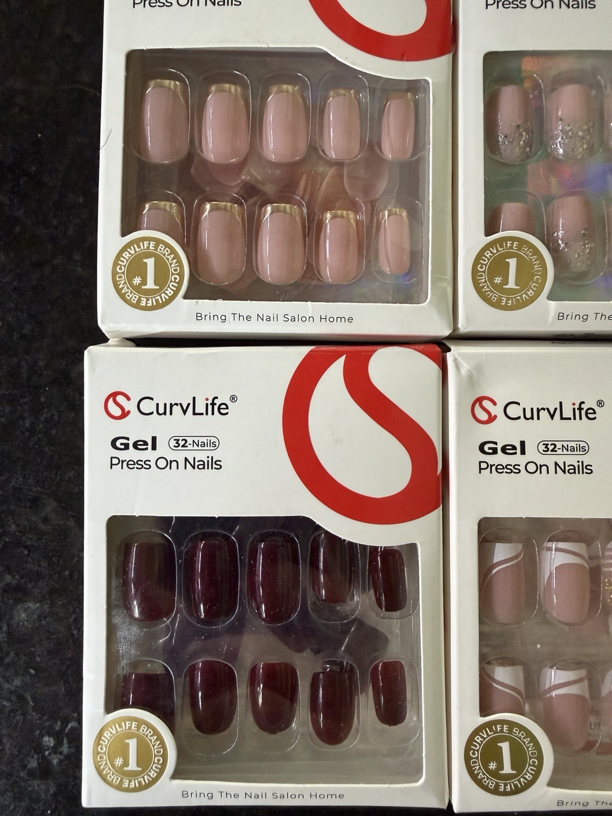 CurvLife Gel Press-On Nails 32pc Medium Square French Glitter Multicolor