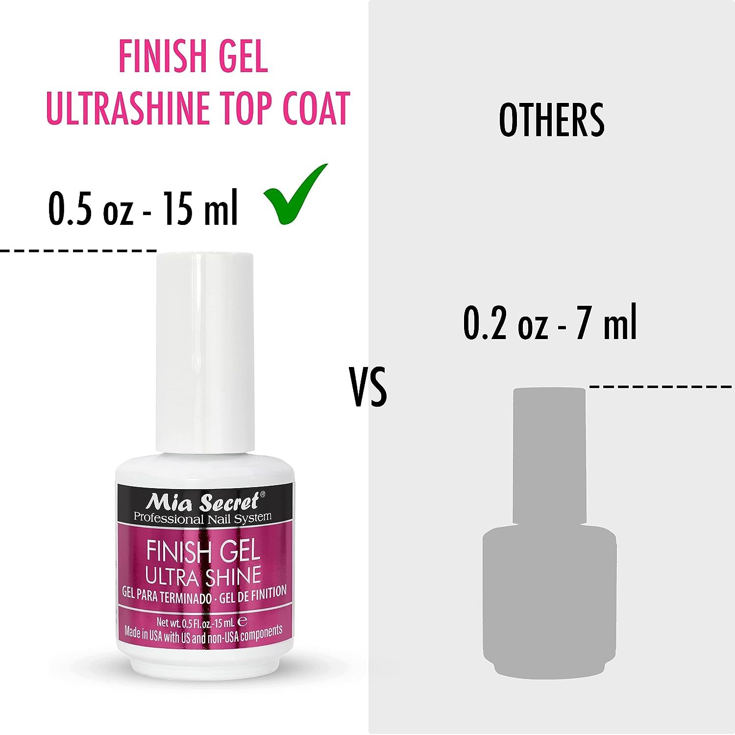 Mia Secret UV Finish gel top coat for gel or acrylic 15 ml No wipe clear top gel