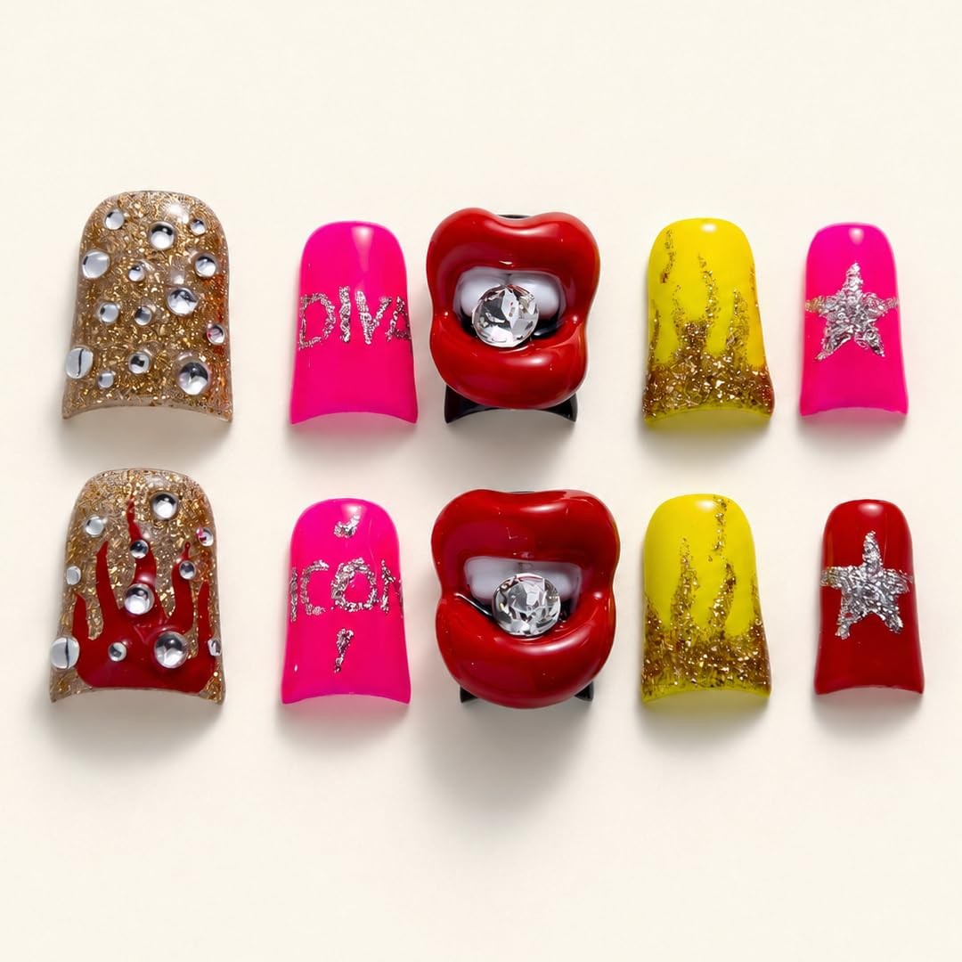 IntoVibes 10 Pieces Luxury Acrylic Press On Nails Short Handmade Duck Nails, …