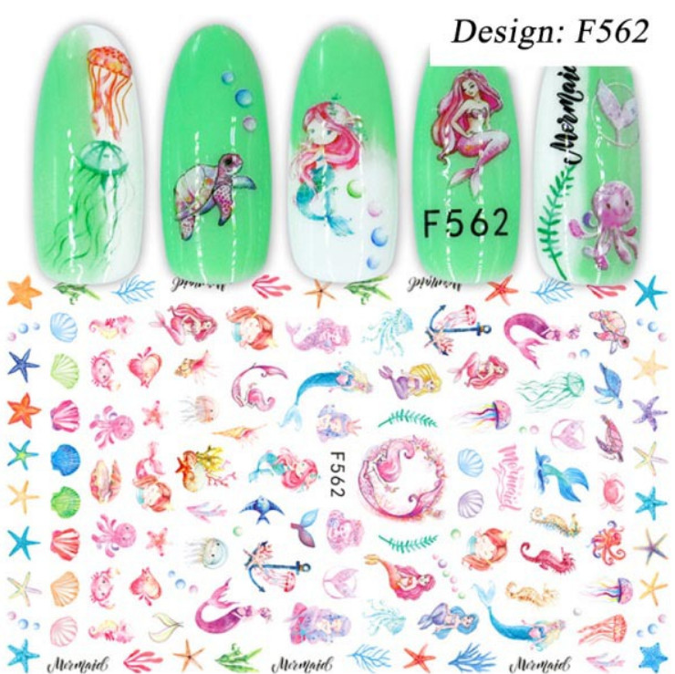Nail Art Stickers Transfers 3D Self Adhesive Mermaid Jellyfish Turtle Shell NS3
