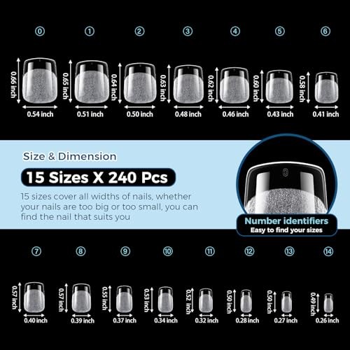 Extra Short Square Nail Tips – 240pcs 15 Sizes Soft 240pcs Extra Short Square