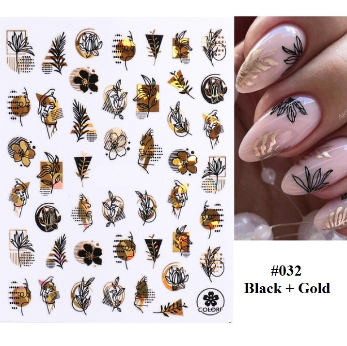 Gold Black Abstract Nail Art Stickers (Group 1)