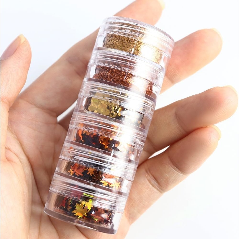 Autumn Maple Leaf Nail Art Glitters Sequins 3D Fall Nail Decals Professional