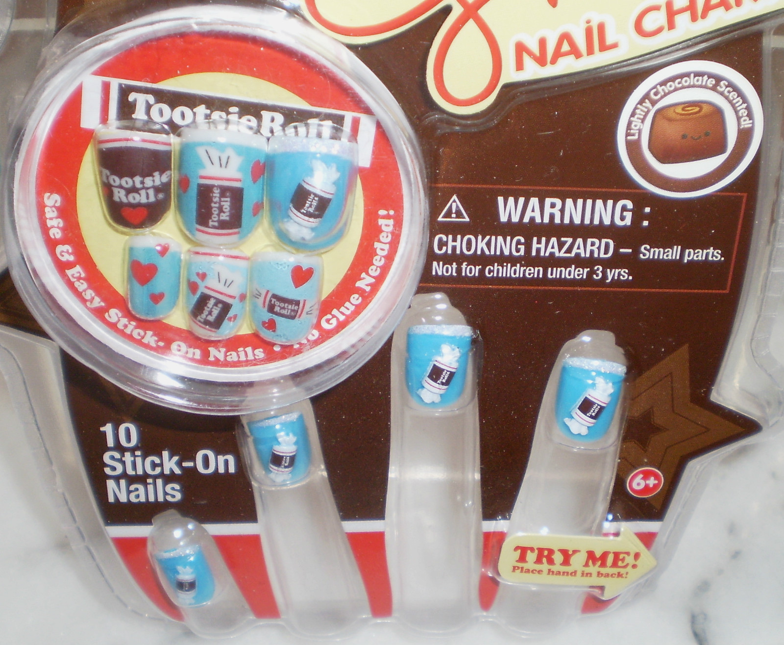 ~~ONE (1) POP GIRL CHARMS STICK-ON NAILS-TOOTSIE ROLL COLLECTION CHOCOLATE SCENT