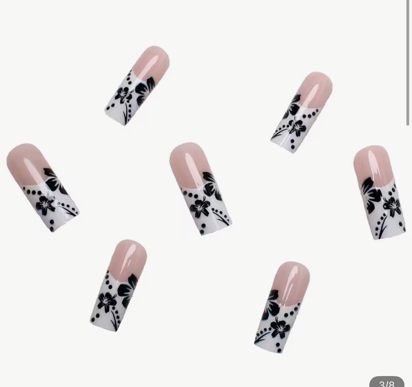 Long Press on Nails Square Fake Nails Black French Tip Acrylic False Nails