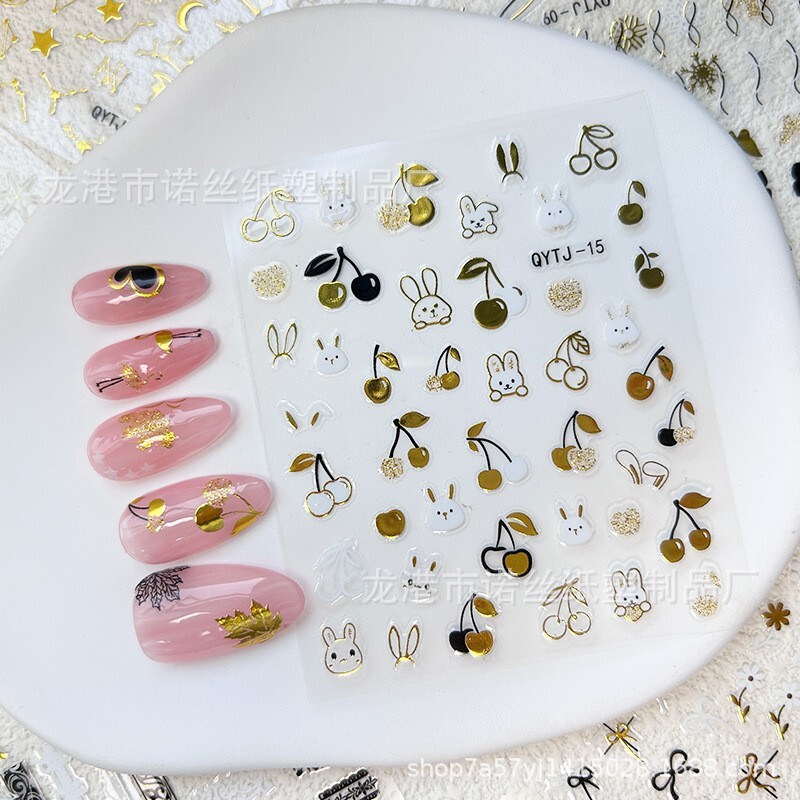 20 Sheets Gold Black Metallic Flower Leaf Butterfly Rose Maple Nail Art Stickers
