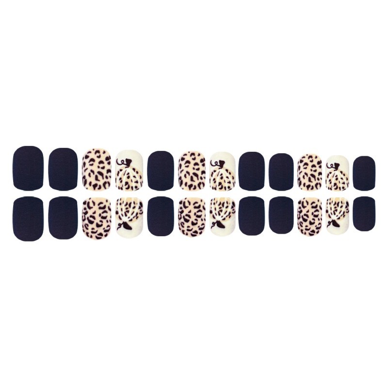 48Pcs-Short Square Matte Black Leopard Pumpkin Autumn Halloween Press on Nails