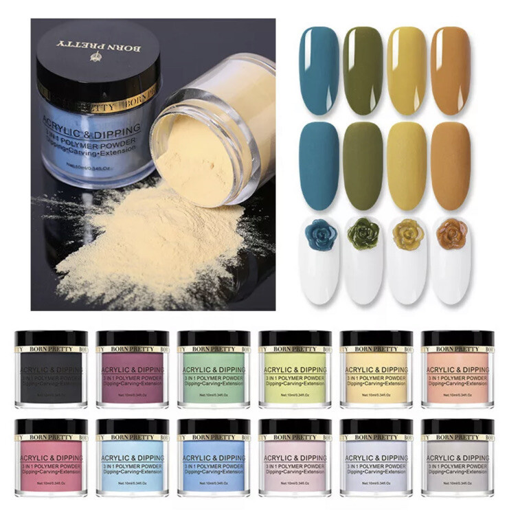 BORN PRETTY 3 & 1 Acrylic Dipping Powder Nail Art Carving Mad Doll Gel Polish