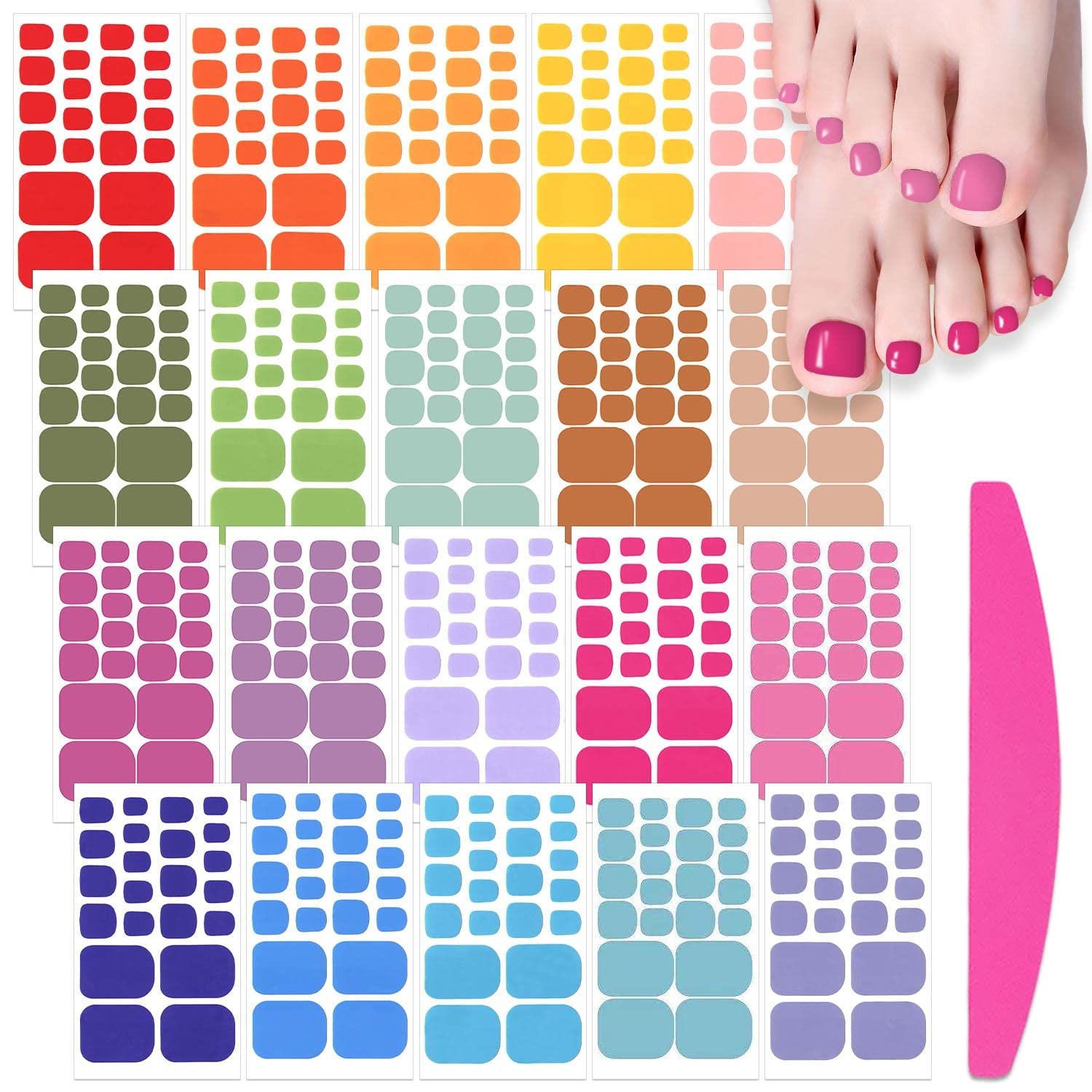 SILPECWEE 20 Sheets Toe Nail Stickers Full Nail Wraps for Women Solid Color T…