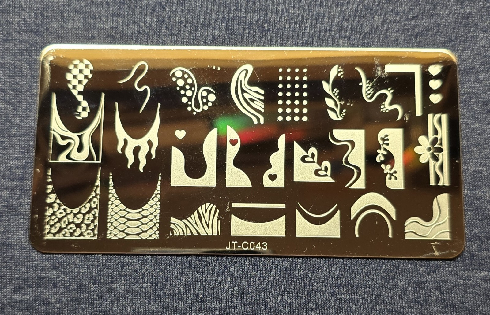 JT-C043 Nail Stamp Plate Swirl Leopard French Tip Heart Flame Fire Alligator