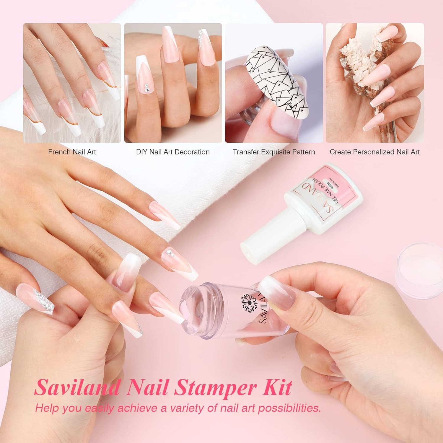 Saviland French Tip Nail Stp: Nail Art Stper Kit Clear Silicone Nails