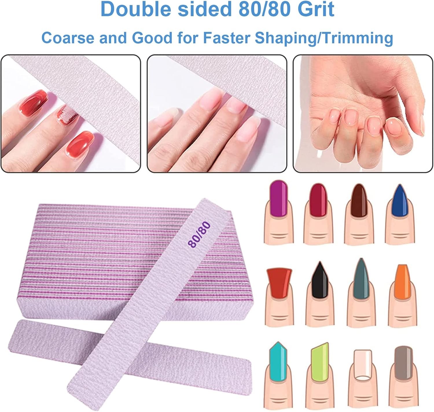 80/80 Grit Nail Files, Emery Boards Nail File for Acrylic and l Nails,