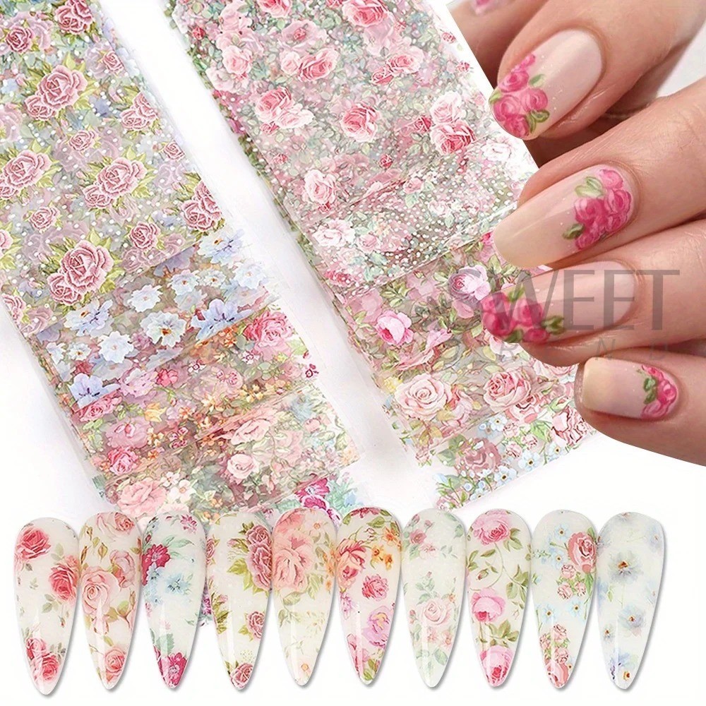 Transfer Stickers – Mixed Floral Nail Art Foils for Wedding – 10PCS Set