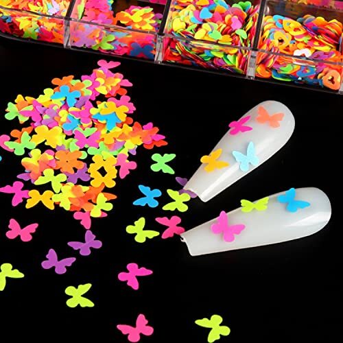 Fluorescent Glitter Nail Art Sequins, Holographic 3D Fluorescent Flakes