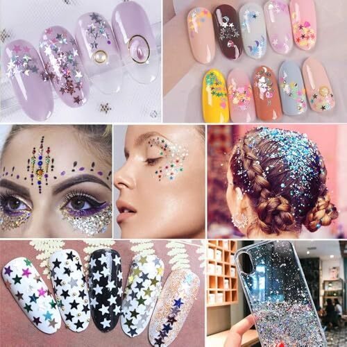 Star Glitter Confetti, 24 Boxes Stars Holographic Sequins 3D Star_24 Grids