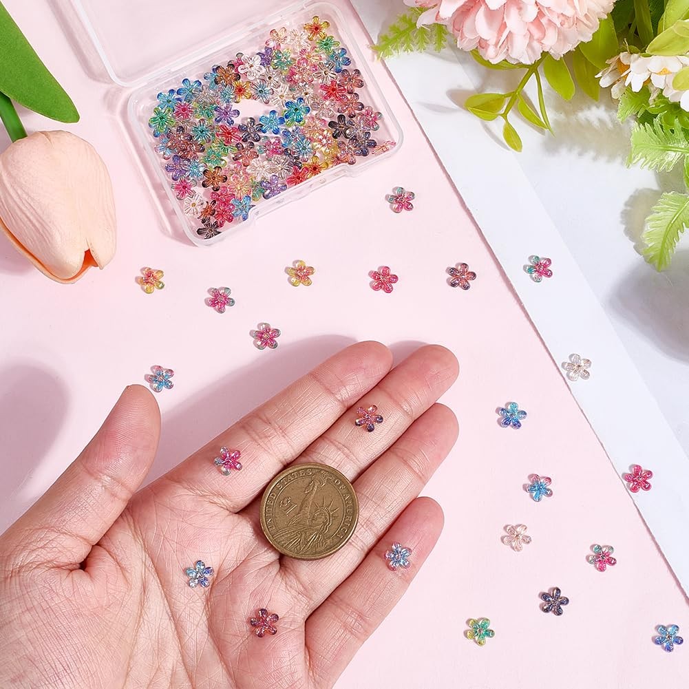 1 100Pcs Tiny Flowers Nail Decorations Floral Nail Gems Mini Random Color Gli…