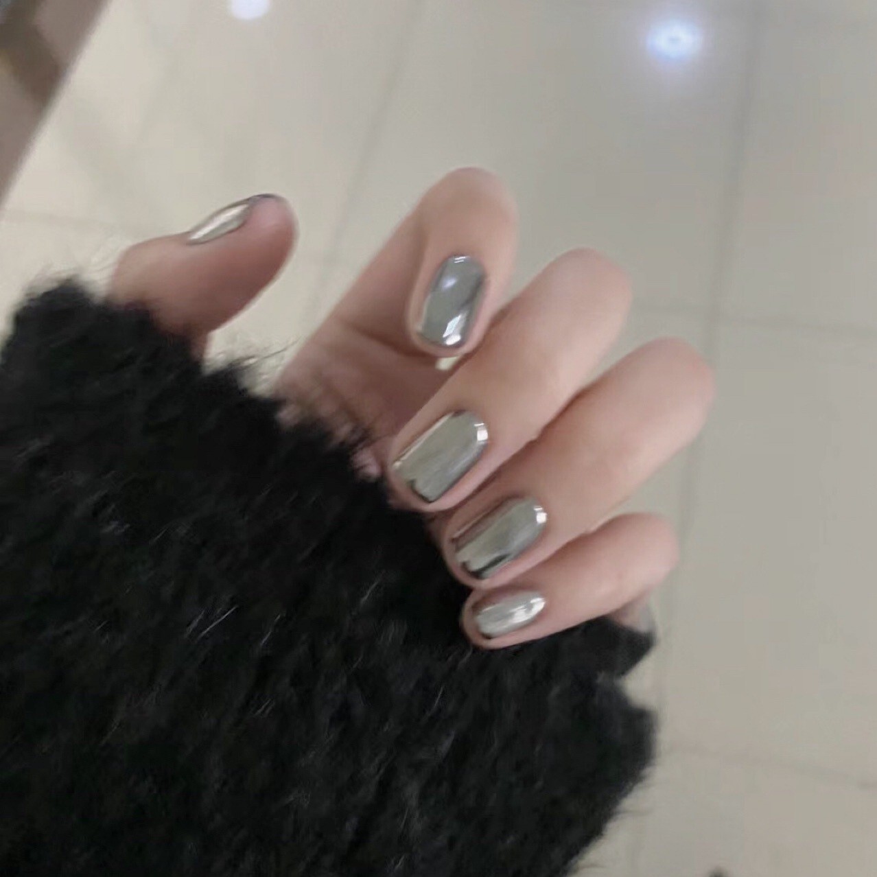 Coolnail Shiny Punk Style Metallic Short Reflective False Fake Nails Metal Plat