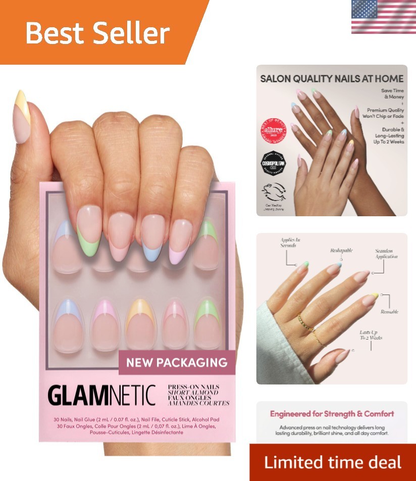 30-Piece Confetti Nail Kit: Short Almond, Customizable Size Options