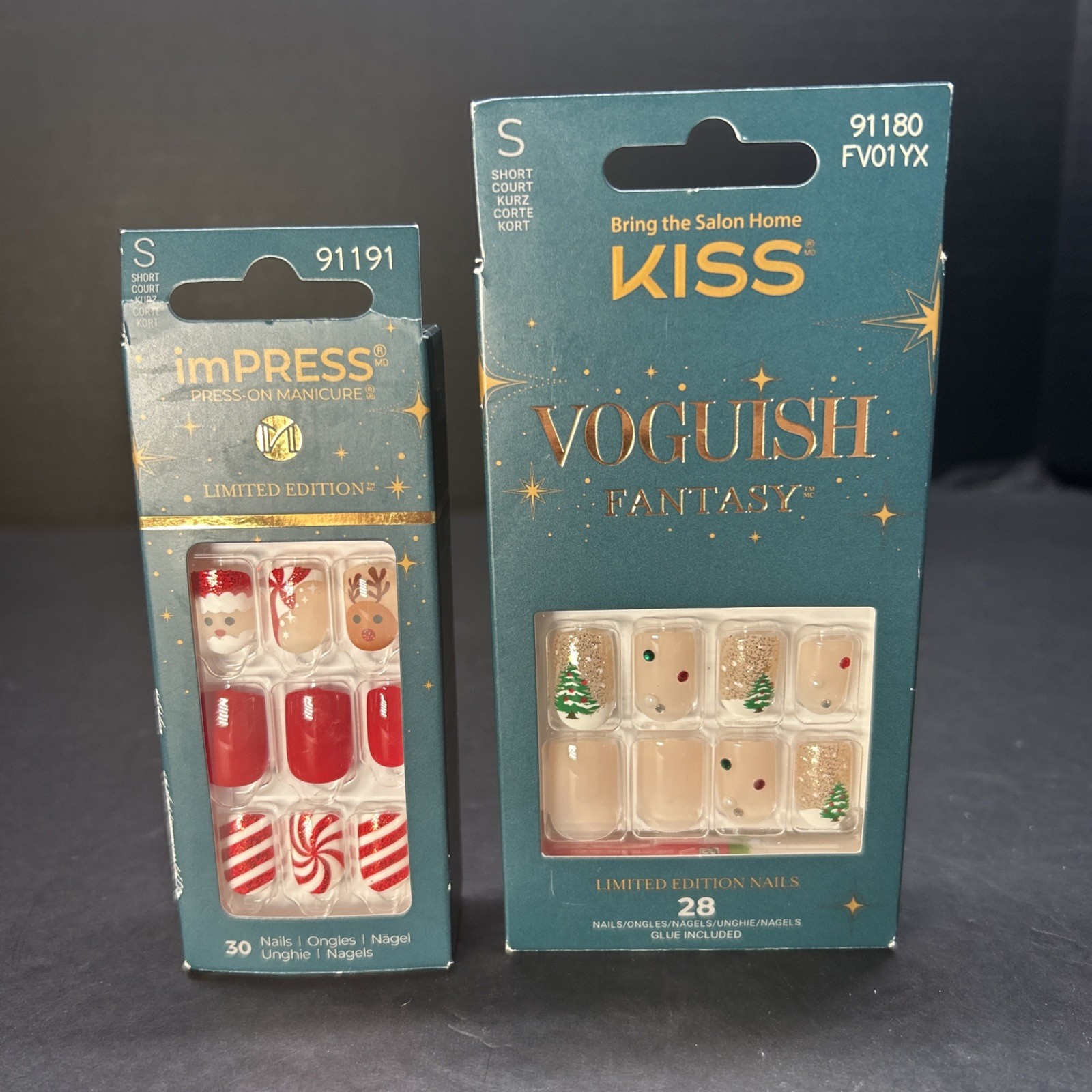 KISS Voguish Fantasy Impress Press On Nails Christmas Holiday Set/2 Pkgs NEW