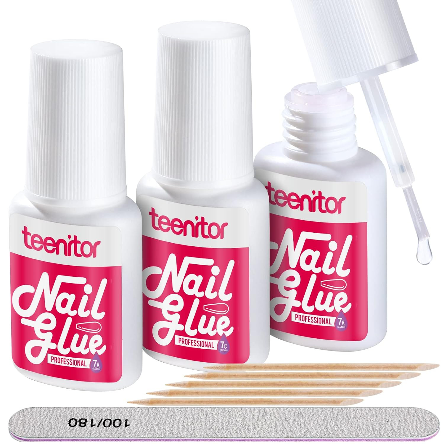 Nail Glue for Press Ons, 3 Pack Best Nail Glue for Gel Tips with Nail Files, Sup
