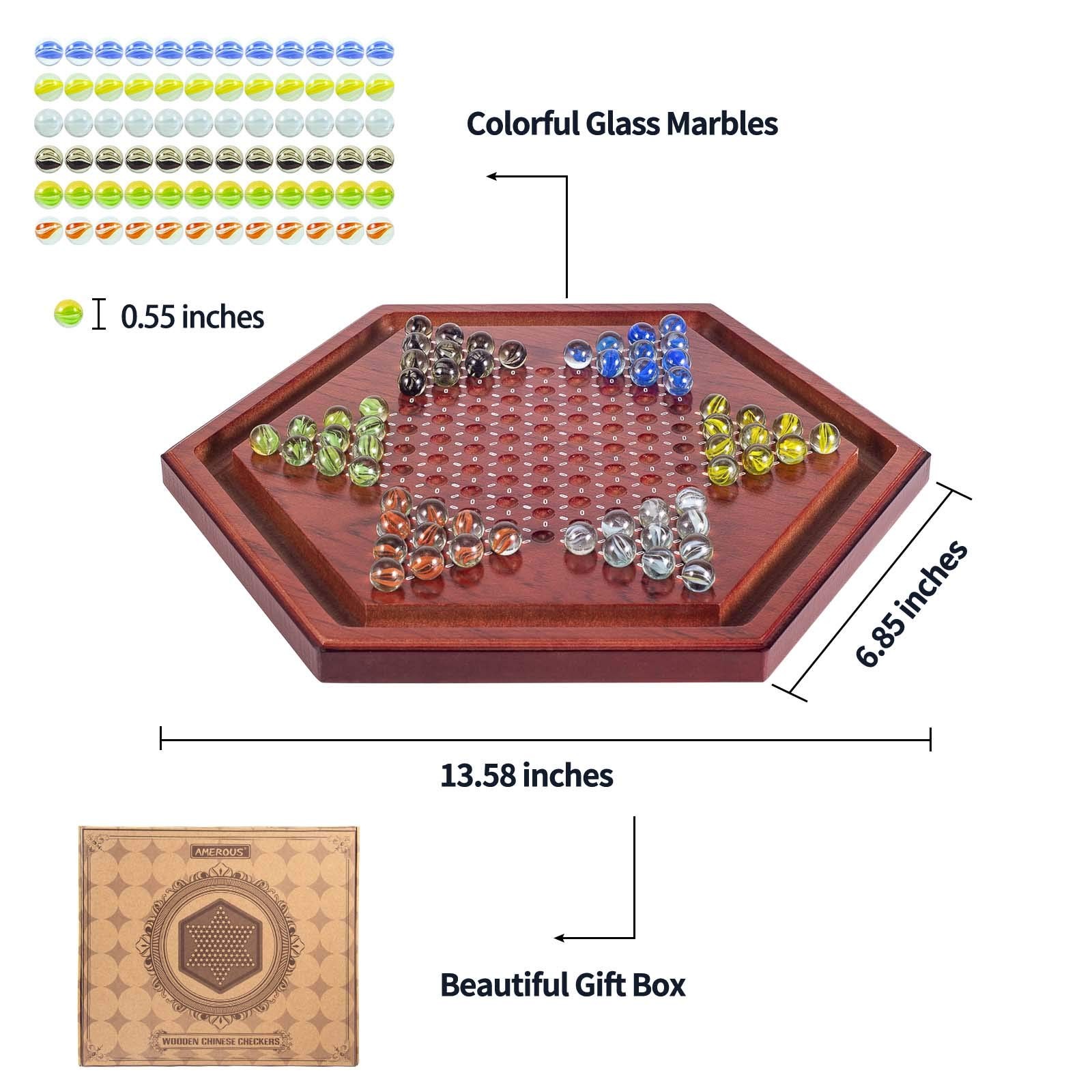 AMEROUS 13.6 inches Wooden Chinese Checkers 13.58 x 12 x 0.75 inch, Brown