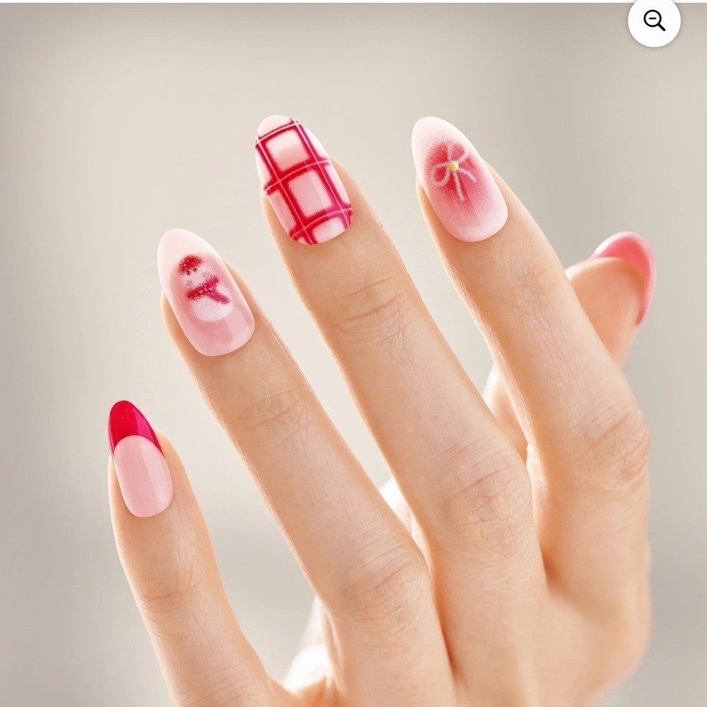 imPRESS Holiday Press on Nails, Yule Be Happy, Pink, Medium Almond, 30 Count