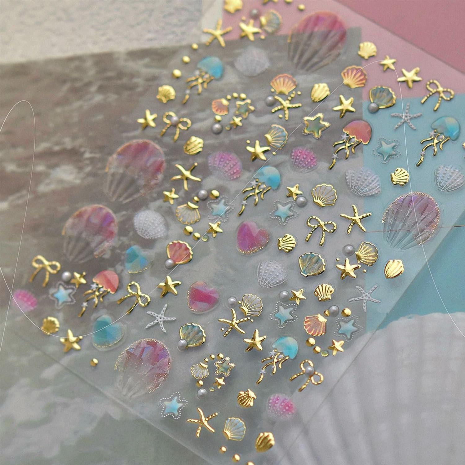 Summer Ocean Nail Stickers for Nails Art, -Adhesive Gold Shell Bow Stars Star…