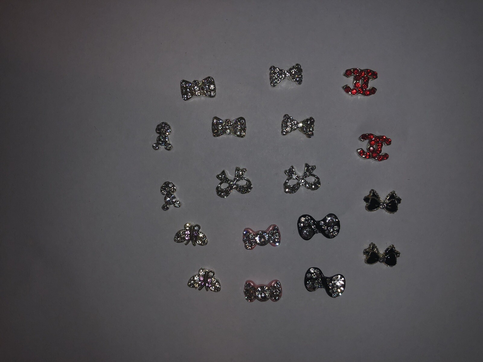 3D nail art decorations rhinestone tie bow butterfly black pink resin silver red