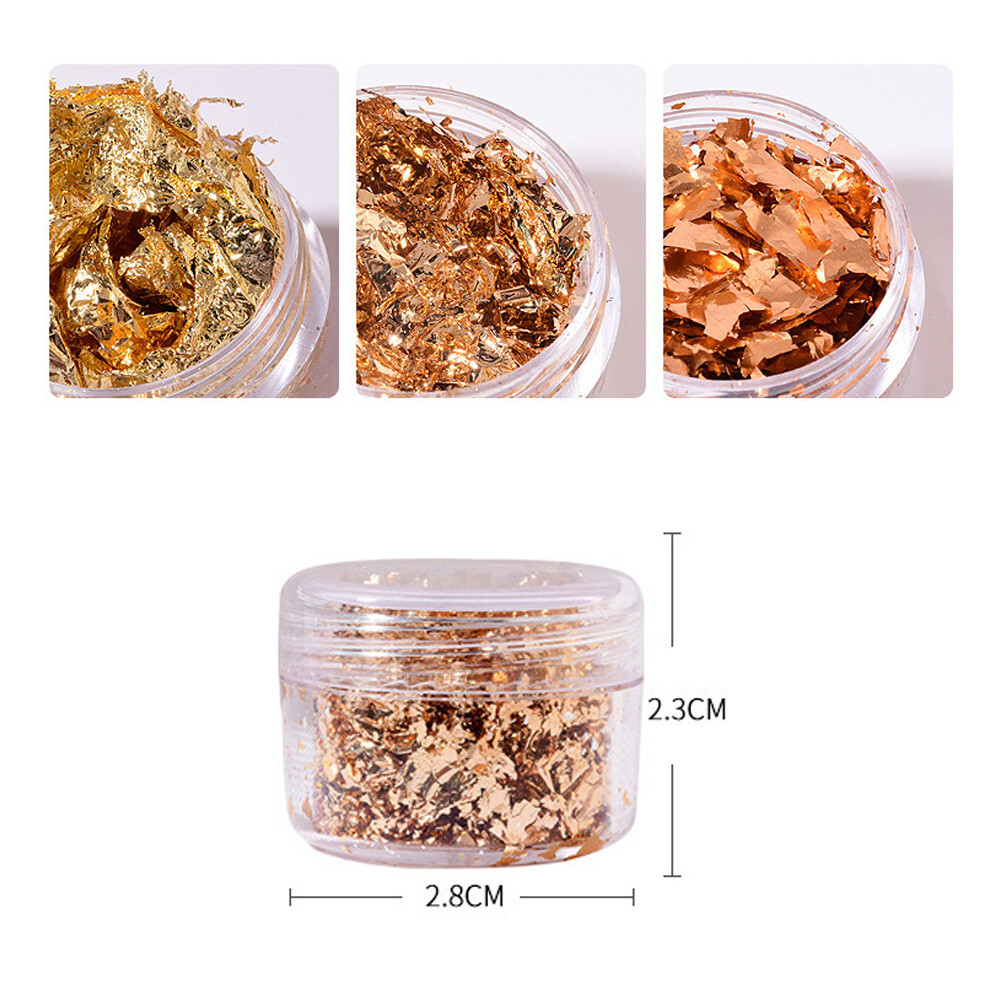 2 Boxes Nail Art Foil Silver Gold Copper Flakes Glitter Paper Decoration Makeup