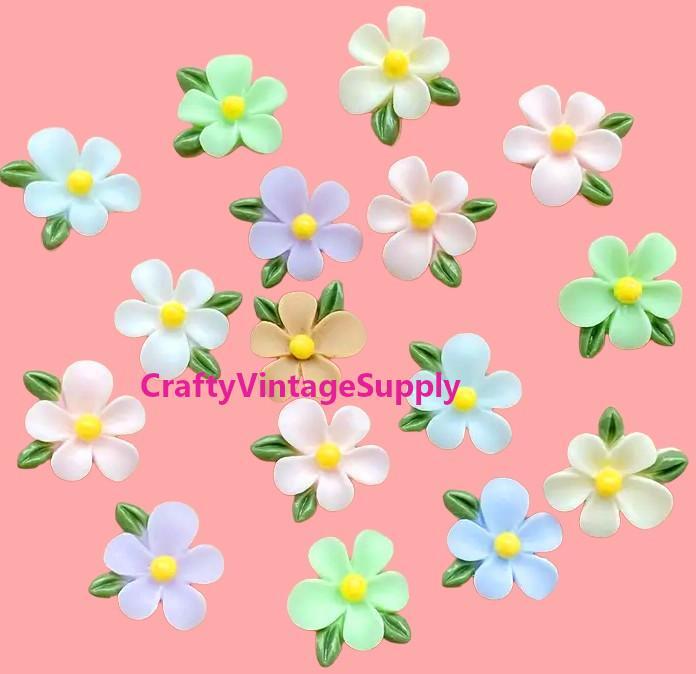 11mm resin daisy pastel delicate white flowers mixed colors cabochon flatbacks