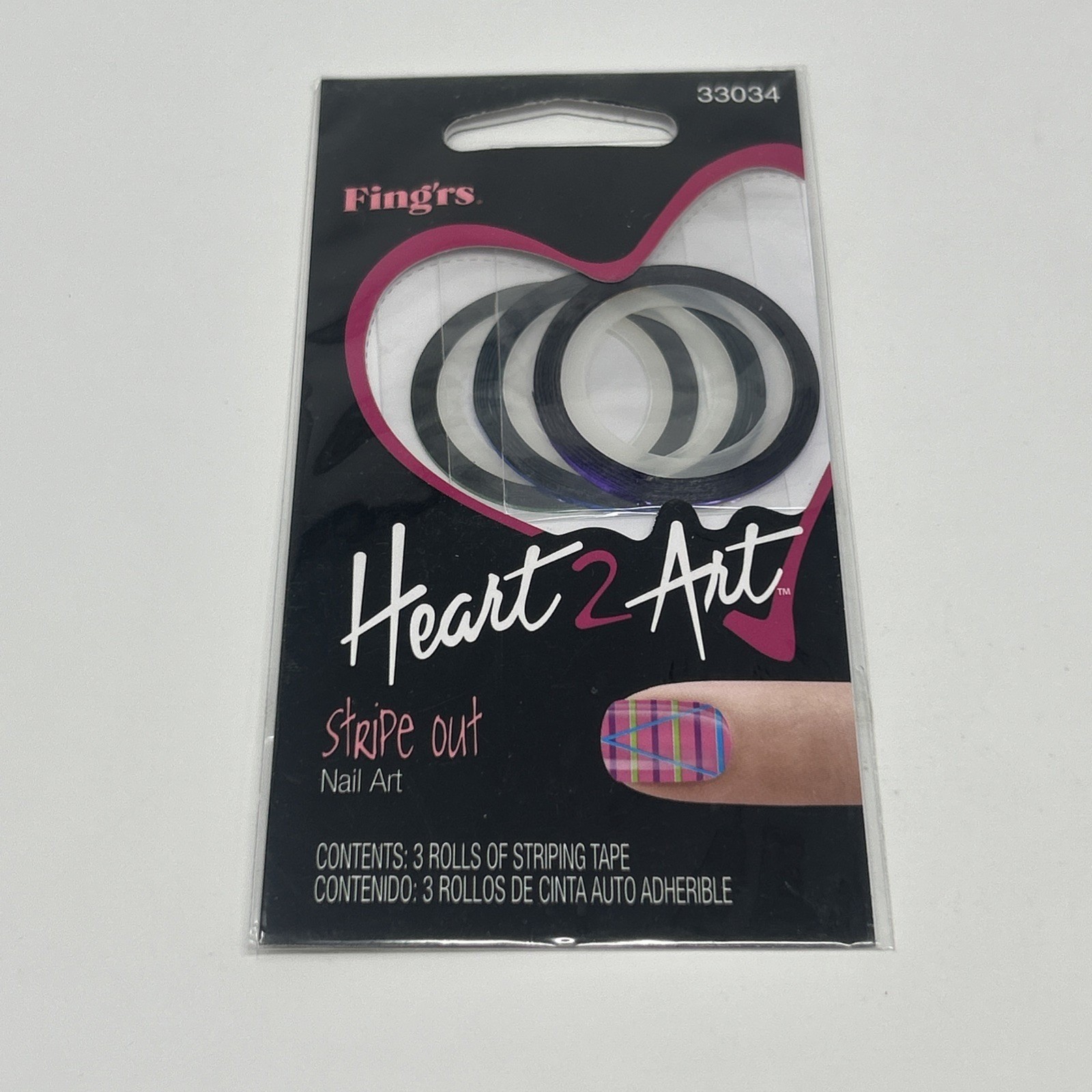 NEW Fing’rs Heart 2 Art Stripe Out Nail Art Sticker Tape Blue Purple Green 33034