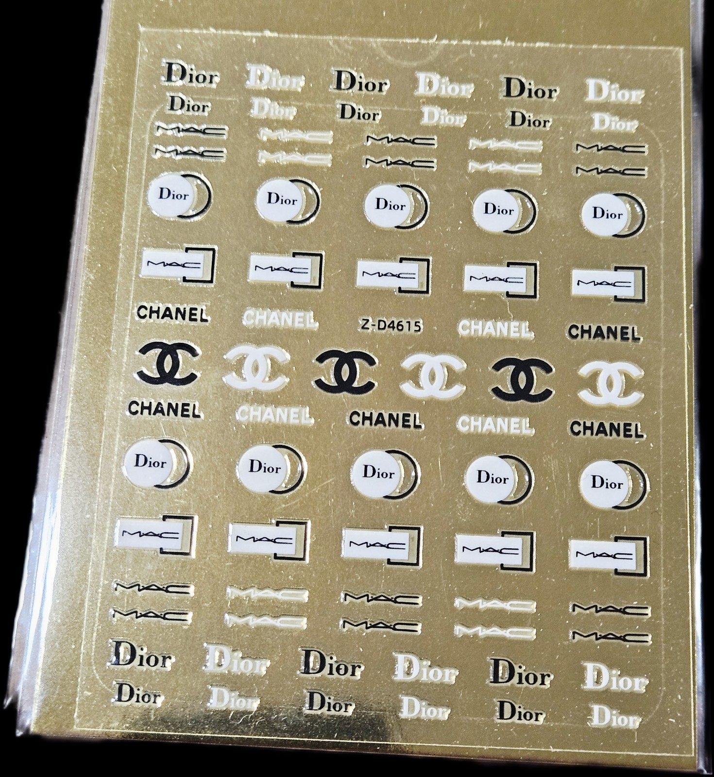 NWT NAIL ART DESIGN SELF-SEAL STICKERS SOLID WHITE & BLACK VARIOUS LOGOS!