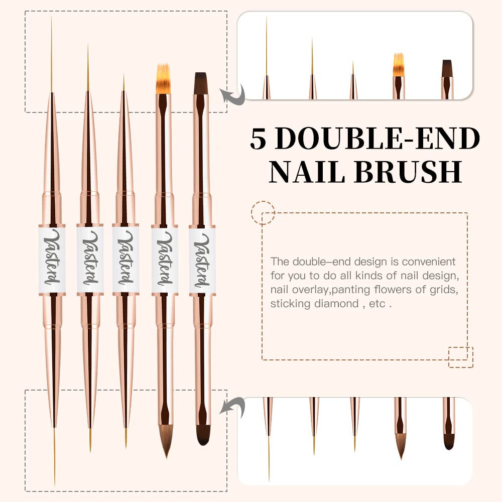 Yasterd Nail Art Brushes Set,Professional 5Pcs Double-Ended Acrylic Brushes | Li