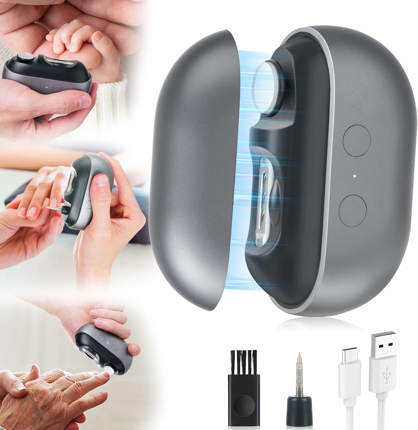 Electric Nail Clipper with LED Light, 2 Speeds Nail File & Baby Automatic
