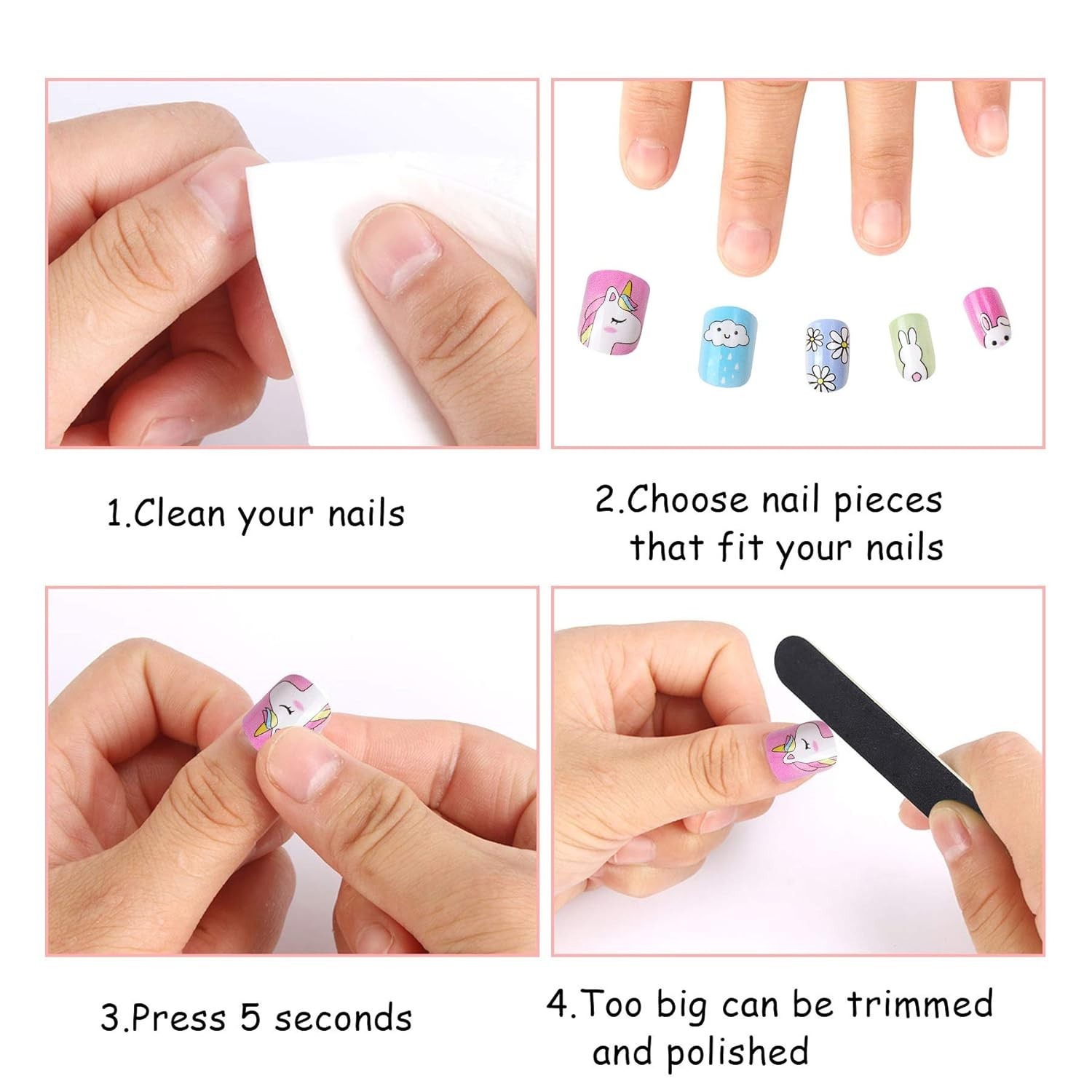 48 Pcs Stick on Nails for Kids Fake Nails for Girls False Nails Lovely Children