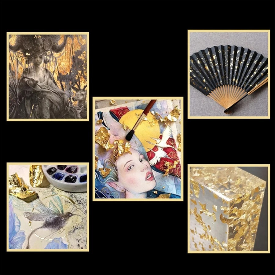 10X Gold/Silver/Red Foil Luxury Resin Decoration Paper Handicrafts Flake Art