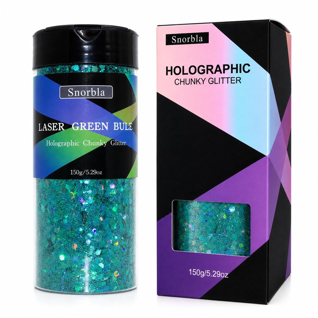 Snorbla Green Blue Glitter, 150G/5.29OZ Holographic Chunky Glitter for Craft,…