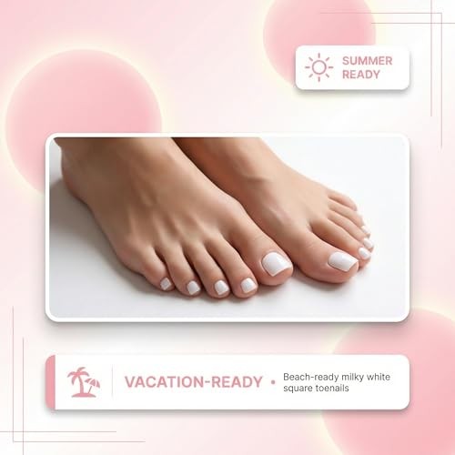 PURE MILKY WHITE Toe Nail Press Ons, 150PCS Pure Milky White Press Tonail-150