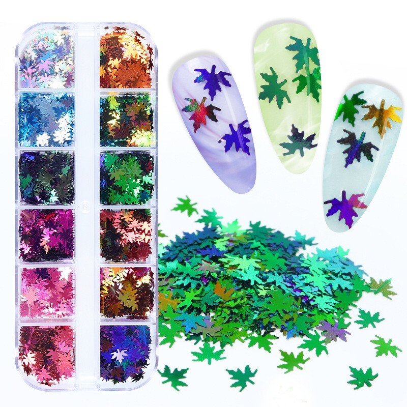 Nail Sequins Flakes Art 3D Decoration Laser Maple Leaves DIY Accessories